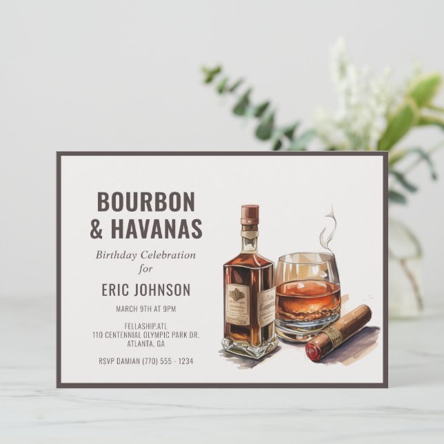 Bourbon & Cigars Men's Birthday Bachelor Invitation (Standing Front)