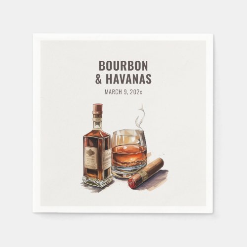 Bourbon  Cigars Mens Birthday Bachelor Party Napkins