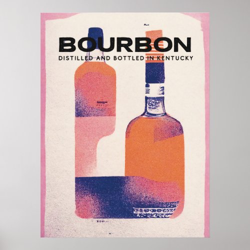 Bourbon Cocktail Art Blue Vintage Poster