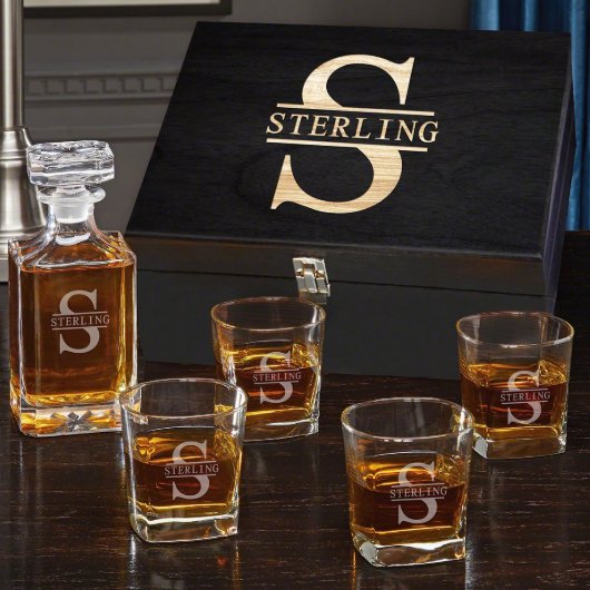 Bourbon Decanter Set with 4 Square Glasses (Front)