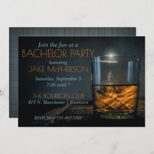 Bourbon Gentleman Plaid Bachelor Invitation