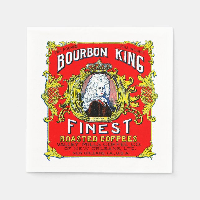 Bourbon King Finest Roasted Coffees Paper Napkins (Front)