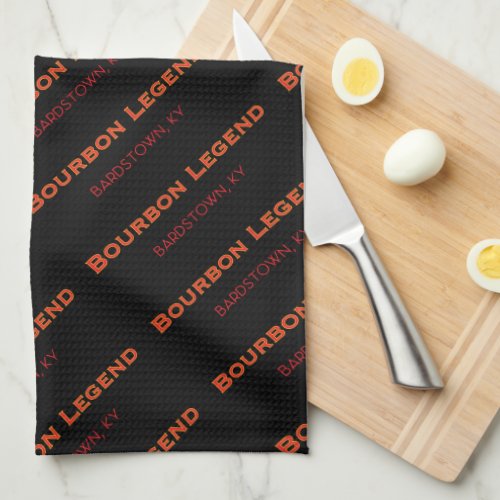 Bourbon Legend Bardstown KY on black Kitchen Towel