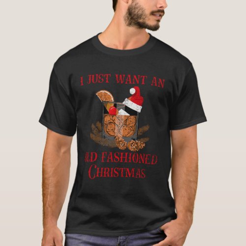 Bourbon Old Fashioned Christmas Cocktail Drinking  T_Shirt