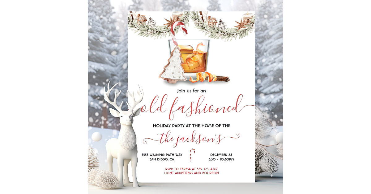 Bourbon Old Fashioned Christmas Holiday Party Invitation | Zazzle