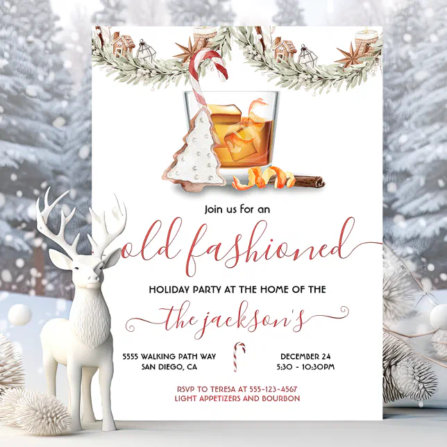 Bourbon Old Fashioned Christmas Holiday Party Invitation 