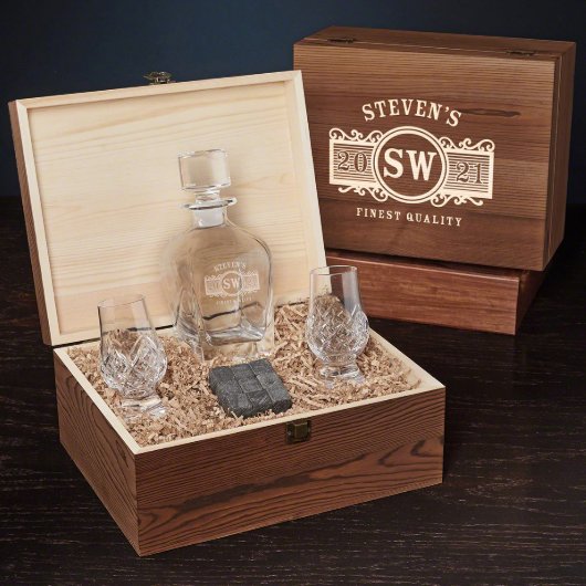 Bourbon Set w/ Stones, Glasses & Marquee Decanter (Open)