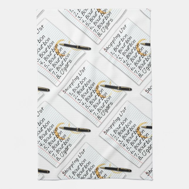 BOURBON SHOPPING LIST COCKTAIL HUMOR KITCHEN TOWEL (Vertical)