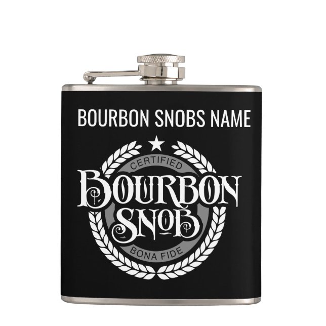 Bourbon Snob - funny whiskey drinker Flask (Front)