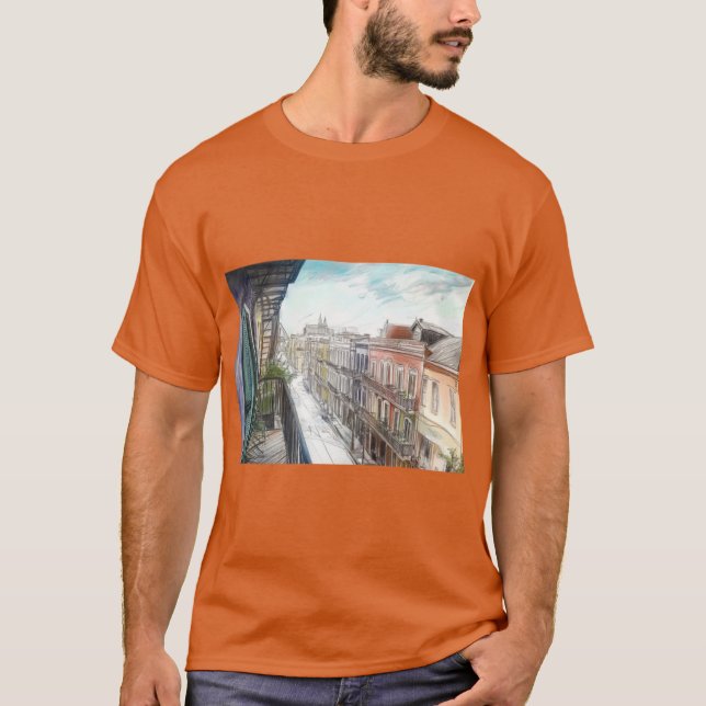 Bourbon Street Balcony View New Orleans French Qua T-Shirt (Front)