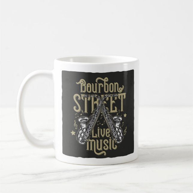 "Bourbon Street Live Music" Saxophone Coffee Mug (Left)