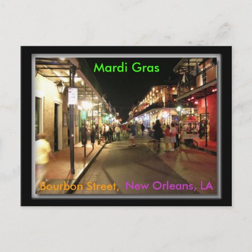 Bourbon Street Mardi Gras New Orleans LA postcar Postcard