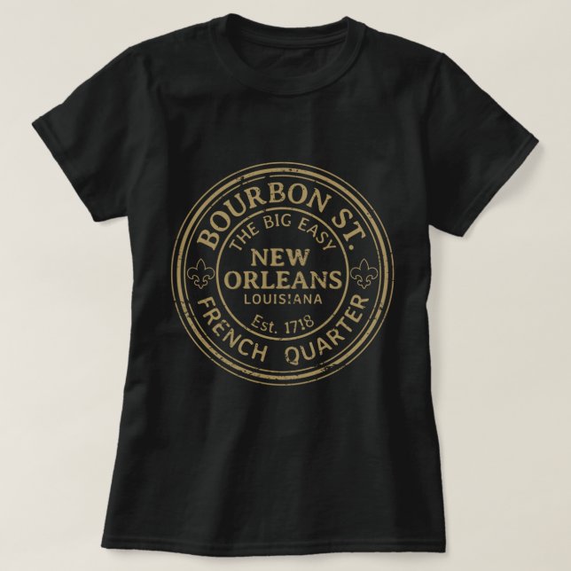 Bourbon Street New Orleans French Quarter Distress T-Shirt (Design Front)