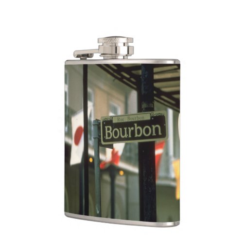 Bourbon Street Sign in New Orleans Hip Flask