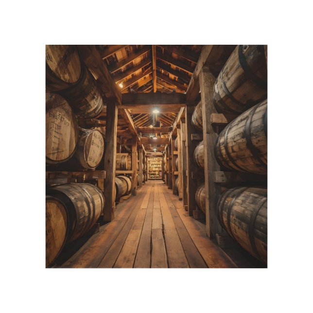 Bourbon whiskey lover barrel Rickhouse Faux Canvas Wood Wall Art (Front)