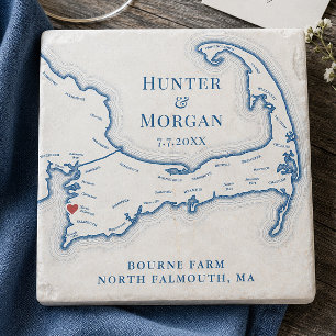 Bourne Farm Wedding Favor Cape Cod Map Stone Coaster