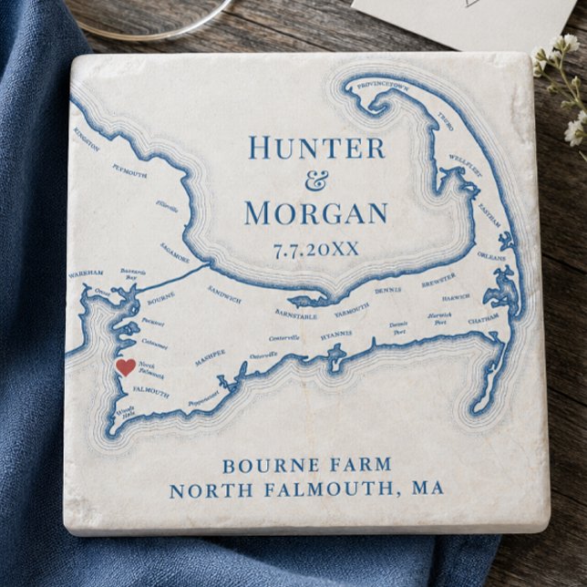 Bourne Farm Wedding Favor Cape Cod Map Stone Coaster (Bourne Farm Wedding Favor Cape Cod Stone Coaster Gift by Coastal Map Designs)