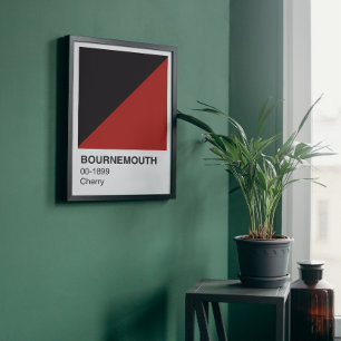Bournemouth Cherry Red and Black - White Border Poster