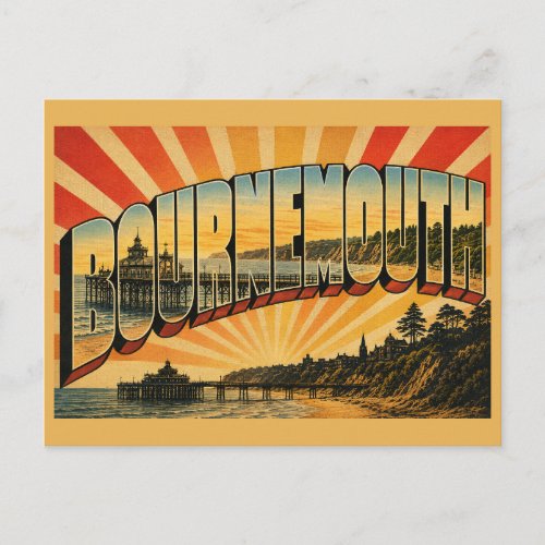Bournemouth England Coastal Vintage Travel Art Postcard