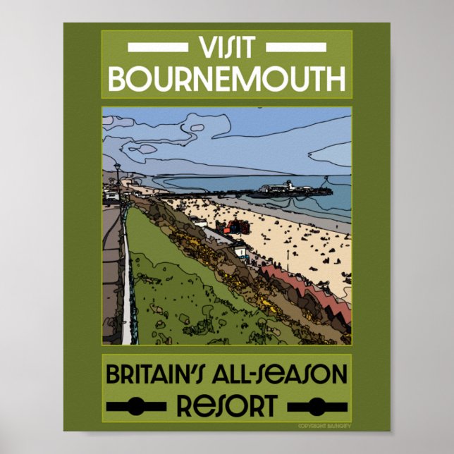 Bournemouth Vintage Retro Seaside  Poster (Front)