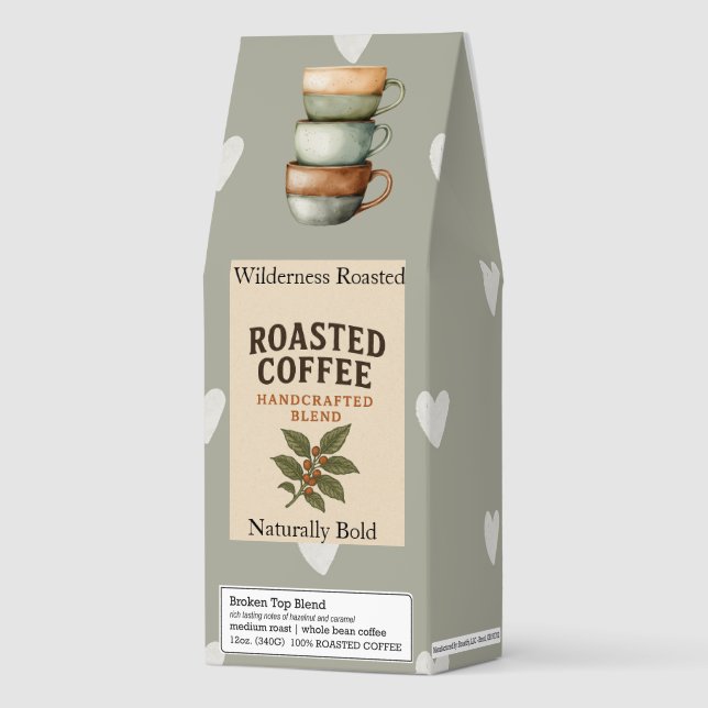 Boutique 12 oz Roasted Coffee | Sage Cream Heart  (Front)
