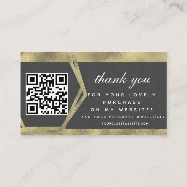 Boutique Beauty Business Thank You Gold QR Code Business Card (Front)