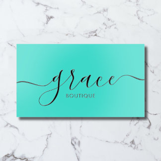 Boutique Bold Minimalist Turquoise Raised Spot UV Business Card