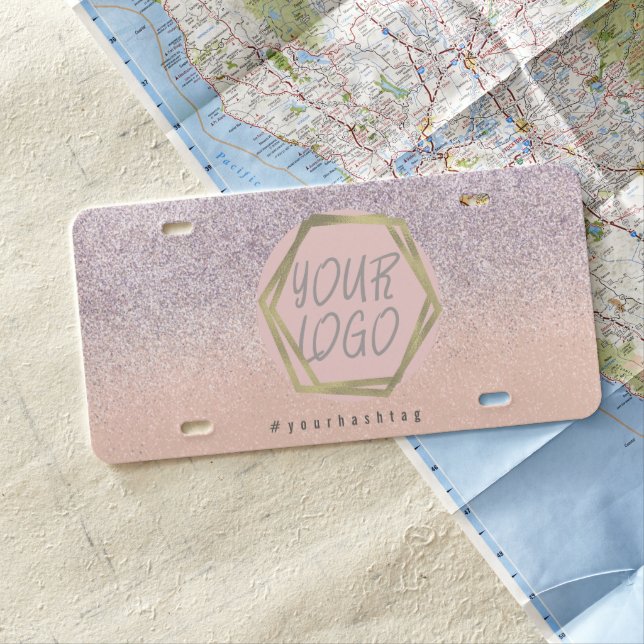 Boutique Business Logo Faux Glitter Pink License Plate (In Situ)