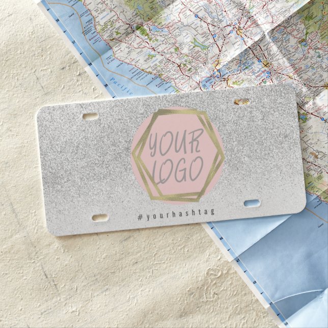 Boutique Business Logo Faux Glitter Silver License Plate (In Situ)