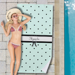 Boutique Chic Mint Green Polka Dot Monogram Beach Towel