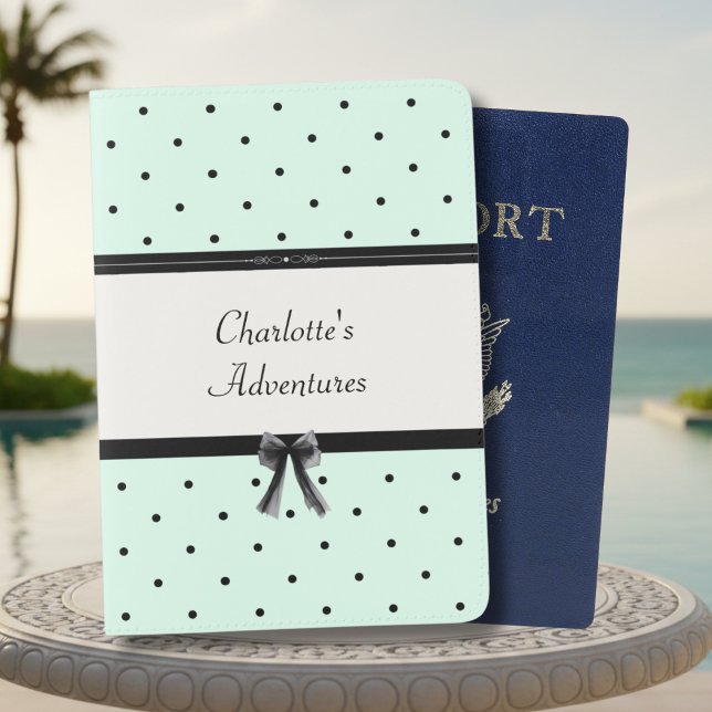 Boutique Chic Mint Green Polka Dot Monogram Passport Holder (Breathe in the ocean air. This Mint Green Passport Cover brings a refreshing pop of color)