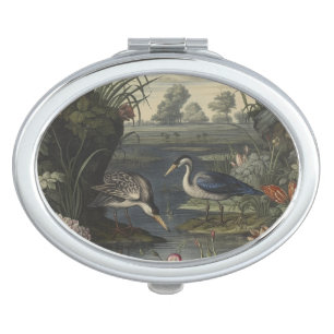 Boutique Chinoiserie Blue Crane Antique Botanical Compact Mirror