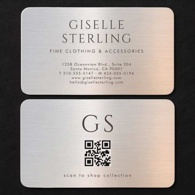 Boutique Clothing Metallic QR Code  Business Card (Creator Uploaded)
