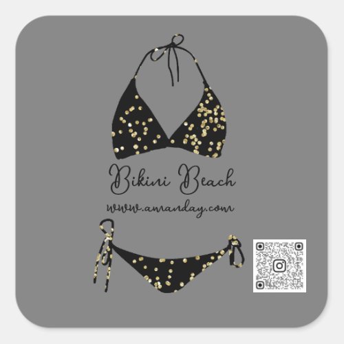 Boutique Clothing Qr Code Black Gold Bikini Square Sticker