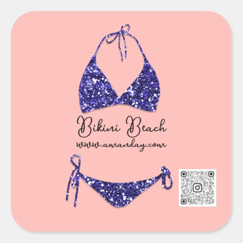 Boutique Clothing Qr Code Blue Glitter Bikini Square Sticker