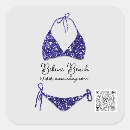 Boutique Clothing Qr Code Blue Navy Glitter Bikini Square Sticker