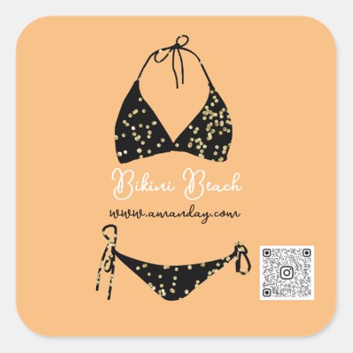 Boutique Clothing Qr Code Coral Black Bikini Square Sticker