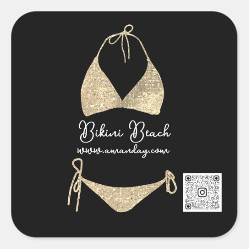 Boutique Clothing Qr Code Gold Blac Glitter Bikini Square Sticker