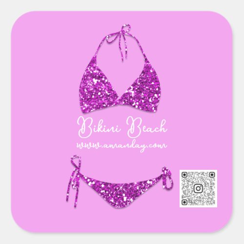 Boutique Clothing Qr Code Pink Glitter Bikini Square Sticker