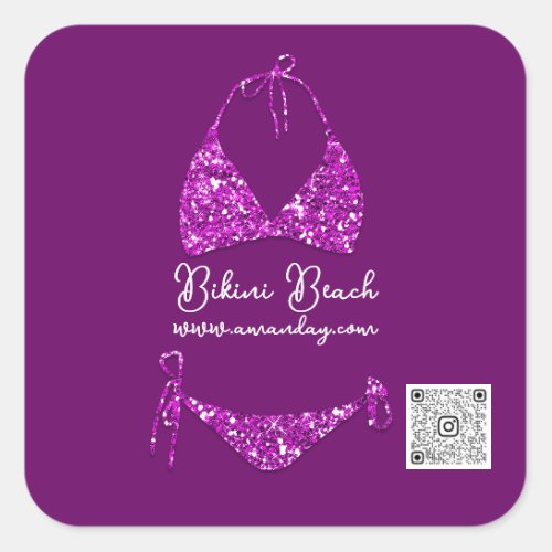 Boutique Clothing Qr Code Purple Glitter Bikini Square Sticker