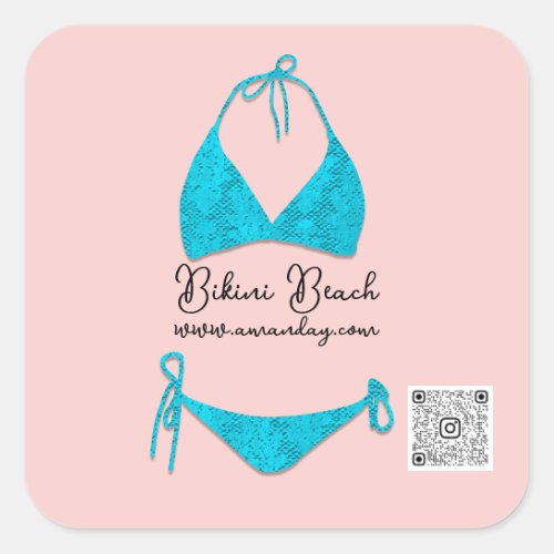 Boutique Clothing Qr Code Rose Blue Bikini Square Sticker