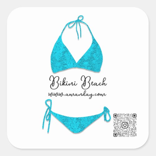 Boutique Clothing Qr Code Rose Blue Bikini Square Sticker