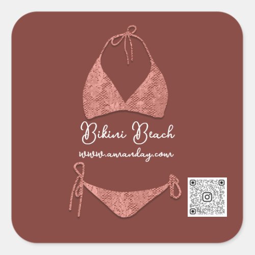 Boutique Clothing Qr Code Rose Floral Bikini Square Sticker