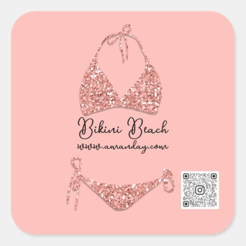 Boutique Clothing Qr Code Rose Glitter Bikini Square Sticker