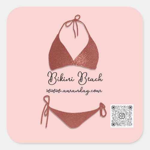 Boutique Clothing Qr Code Rose Gold Bikini Square Sticker