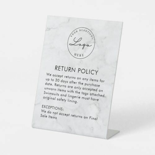 Boutique  Clothing Store Return Policy Marble Pedestal Sign