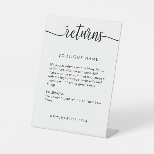 Boutique  Clothing Store Return Policy  Pedestal Sign