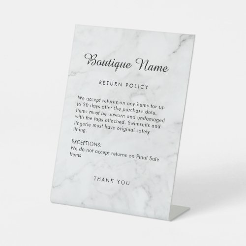 Boutique  Clothing Store Return Policy Plaque Pedestal Sign