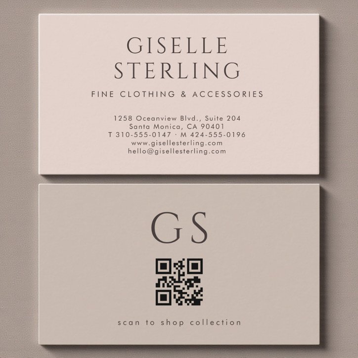 Boutique Fashion QR Code Luxury Blush Pink Taupe Business Card