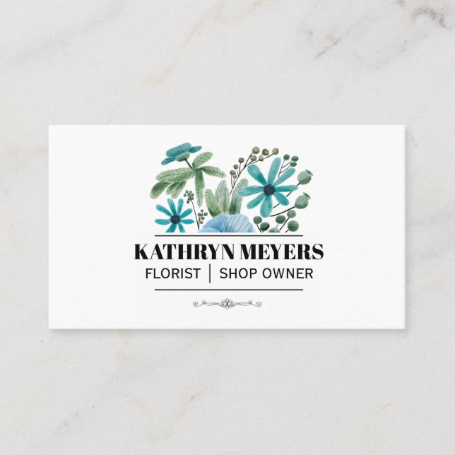 Boutique Flowers | Blue Flowers Business Card (Front)